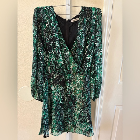 Alice + Olivia Rita Blouson Sleeve Mini Dress in Black and Emerald - Size 4 - Picture 5 of 8